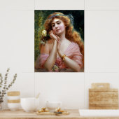  dame in roze met gele rozen poster (Keuken)