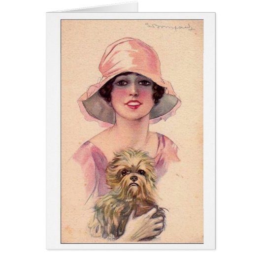 dame in roze met hond, (Voorkant)