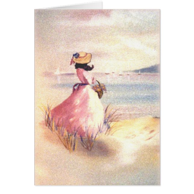 Dame in Roze op het strand schilderen (Voorkant)