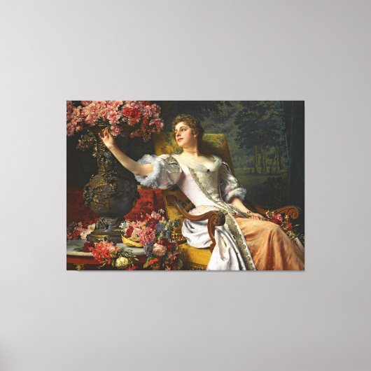  dame in roze Oranje dress & roze Rose Canvas Afdruk (Voorkant)