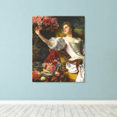  dame in roze Oranje dress & roze Rose Canvas Afdruk (Insitu (Houten vloer))