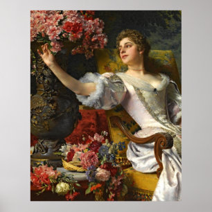 dame in roze Oranje dress & roze Rose Poster