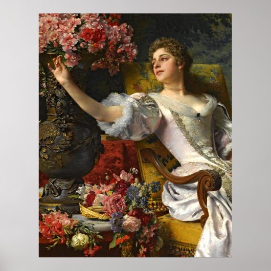 dame in roze Oranje dress & roze Rose Poster (Voorkant)