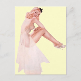 Dame in Roze Pin Up Meisje Briefkaart