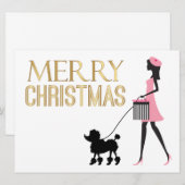  dame in roze zwarte poedel Vrolijk kerstfeest Feestdagenkaart (Voorkant / Achterkant)