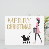  dame in roze zwarte poedel Vrolijk kerstfeest Feestdagenkaart (Staand voorkant)