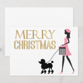 dame in roze zwarte poedel Vrolijk kerstfeest Kaart (Voorkant / Achterkant)