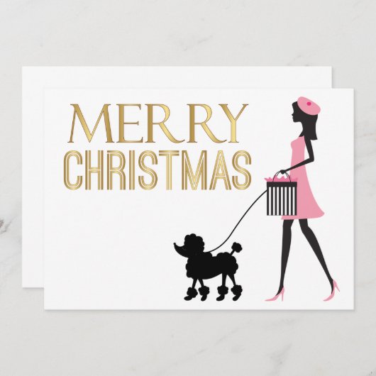 dame in roze zwarte poedel Vrolijk kerstfeest Kaart (Voorkant / Achterkant)