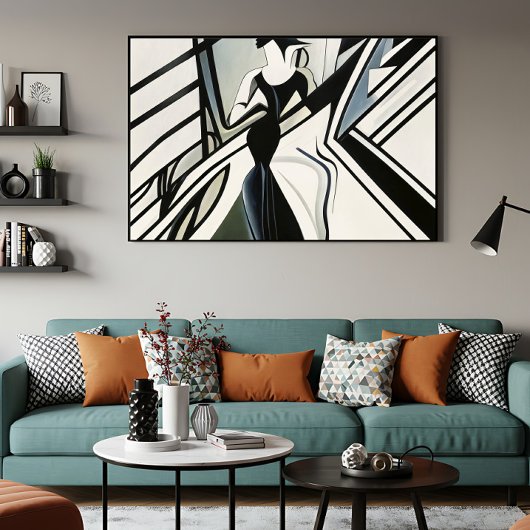 Dame in Silhouette Art Deco Canvas Afdruk