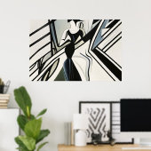 Dame in Silhouette Art Deco Poster (Thuiskantoor)