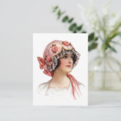 dame in Silk Flowered Bonnet Briefkaart (Staand voorkant)