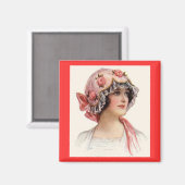  dame in Silk Flowered Bonnet Magneet (Voorkant / Achterkant)