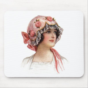 dame in Silk Flowered Bonnet Muismat