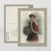  dame in sneeuw met kerstcadeautje feestdagenkaart (Voorkant / Achterkant)