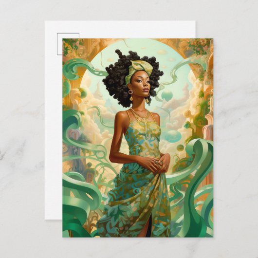 Dame in Surreal World Afro-Amerikaanse Kunst Briefkaart (Voorkant / Achterkant)