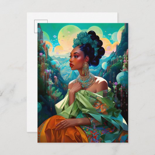 Dame in Surreal World Afro-Amerikaanse Kunst Briefkaart (Voorkant / Achterkant)