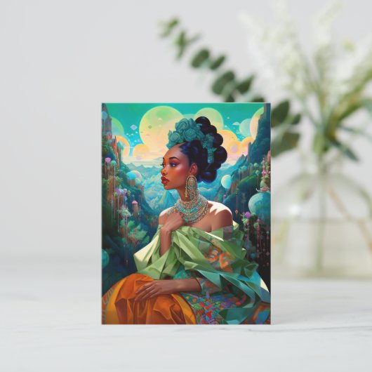 Dame in Surreal World Afro-Amerikaanse Kunst Briefkaart (Staand voorkant)