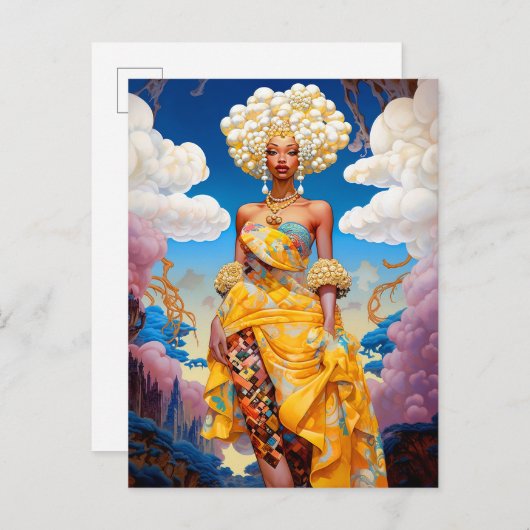Dame in Surreal World Afro-Amerikaanse Kunst Briefkaart (Voorkant / Achterkant)
