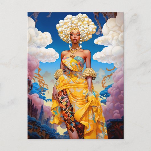 Dame in Surreal World Afro-Amerikaanse Kunst Briefkaart (Voorkant)