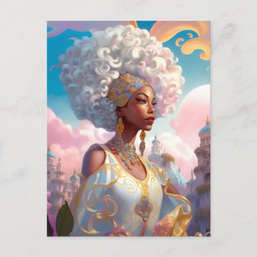 Dame in Surreal World Afro-Amerikaanse Kunst Briefkaart (Voorkant)