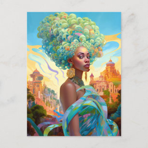Dame in Surreal World Afro-Amerikaanse Kunst Briefkaart