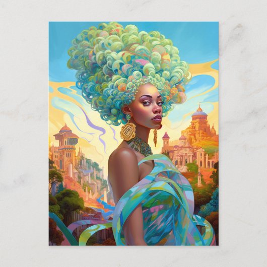 Dame in Surreal World Afro-Amerikaanse Kunst Briefkaart (Voorkant)