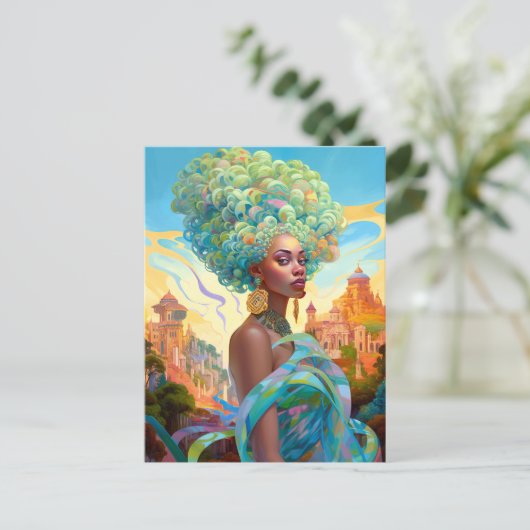 Dame in Surreal World Afro-Amerikaanse Kunst Briefkaart (Staand voorkant)