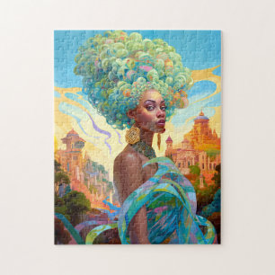 Dame in Surreal World Afro-Amerikaanse Kunst Legpuzzel