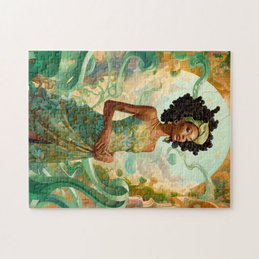 Dame in Surreal World Afro-Amerikaanse Kunst Legpuzzel (Horizontaal)
