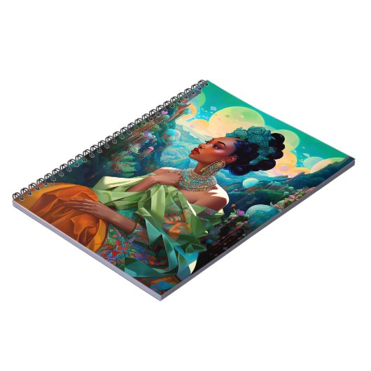 Dame in Surreal World Afro-Amerikaanse Kunst Notitieboek (Linkerzijde)