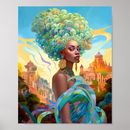 Dame in Surreal World Afro-Amerikaanse Kunst Poster (Voorkant)