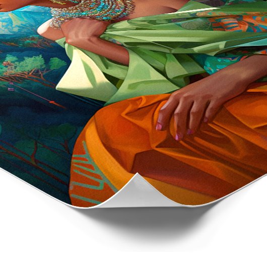 Dame in Surreal World Afro-Amerikaanse Kunst Poster (Hoek)