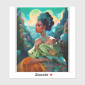 Dame in Surreal World Afro-Amerikaanse Kunst Sticker (Vel)