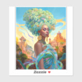 Dame in Surreal World Afro-Amerikaanse Kunst Sticker (Vel)