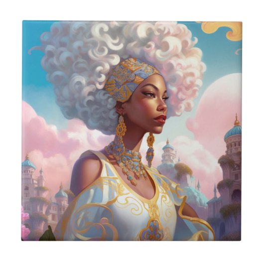 Dame in Surreal World Afro-Amerikaanse Kunst Tegeltje (Voorkant)