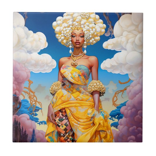 Dame in Surreal World Afro-Amerikaanse Kunst Tegeltje (Voorkant)