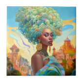 Dame in Surreal World Afro-Amerikaanse Kunst Tegeltje (Voorkant)