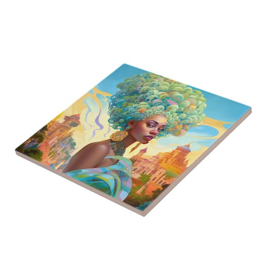 Dame in Surreal World Afro-Amerikaanse Kunst Tegeltje (Zijkant)