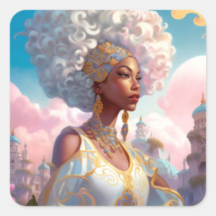 Dame in Surreal World Afro-Amerikaanse Kunst Vierkante Sticker