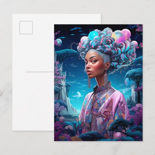 Dame in Surrealistische Wereld Afro-Amerikaanse Ku Briefkaart (Voorkant / Achterkant)