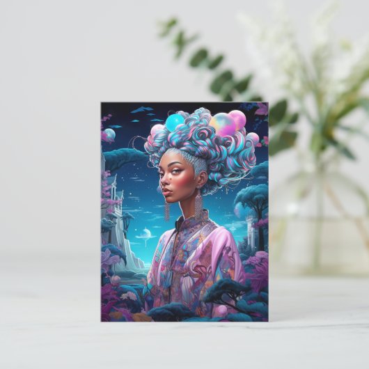 Dame in Surrealistische Wereld Afro-Amerikaanse Ku Briefkaart (Staand voorkant)