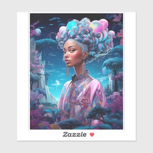 Dame in Surrealistische Wereld Afro-Amerikaanse Ku Sticker (Vel)