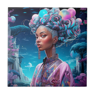 Dame in Surrealistische Wereld Afro-Amerikaanse Ku Tegeltje