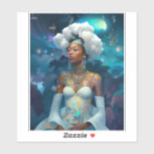 Dame in surrealistische wereld kosmische Afrikaans Sticker (Vel)