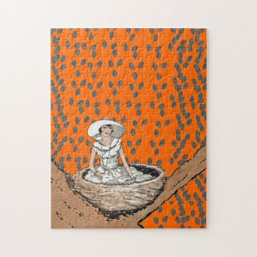 dame in witte vogelnestbladeren legpuzzel (Verticaal)