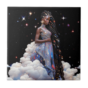 Dame in wolken Afrikaanse Amerikaanse kunst Tegeltje