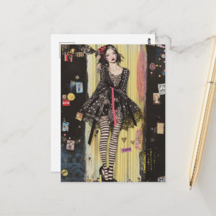 Dame in zwart-wit moderecollage briefkaart