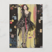 Dame in zwart-wit moderecollage briefkaart (Voorkant)