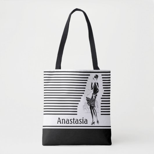  dame in zwart-wit tote bag (Voorkant)