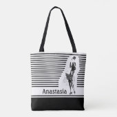 dame in zwart-wit tote bag (Achterkant)